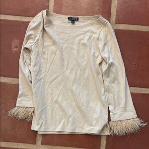 J. Crew Beige Top with Feather Cuffs NWOT